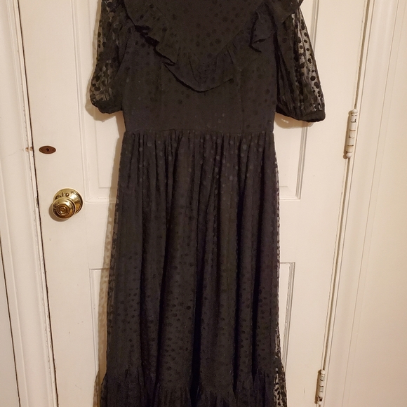 BATSHEVA black flocked tulle short sleeve dress, size 2 - Picture 6 of 13